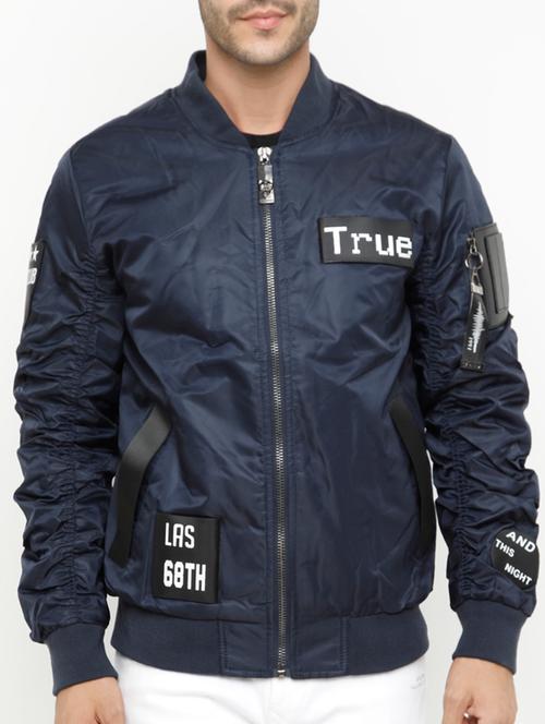 navy blue solid bomber jacket - 15207380 - Standard Image - 1