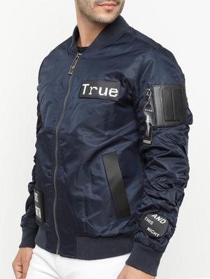 navy blue solid bomber jacket - 15207380 - Standard Image - 2
