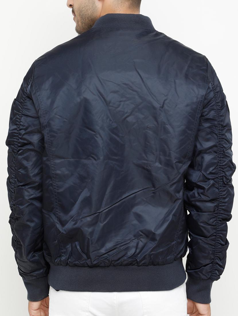 navy blue solid bomber jacket - 15207380 - Zoom Image - 3