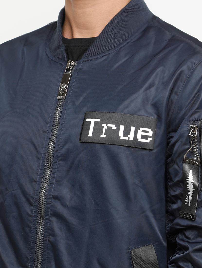 navy blue solid bomber jacket - 15207380 - Zoom Image - 4