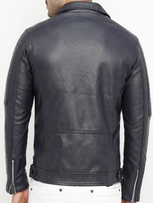 navy blue solid biker jacket - 15207395 - Standard Image - 3