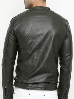 green solid biker jacket - 15207398 - Standard Image - 3