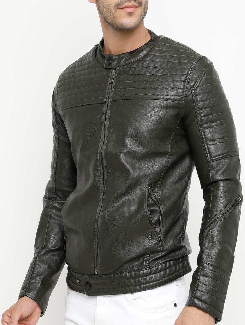 green solid biker jacket - 15207398 - Zoom Image - 2
