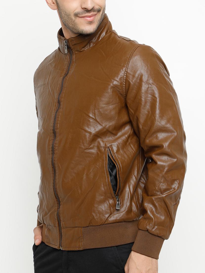 brown solid biker jacket - 15207404 - Zoom Image - 2