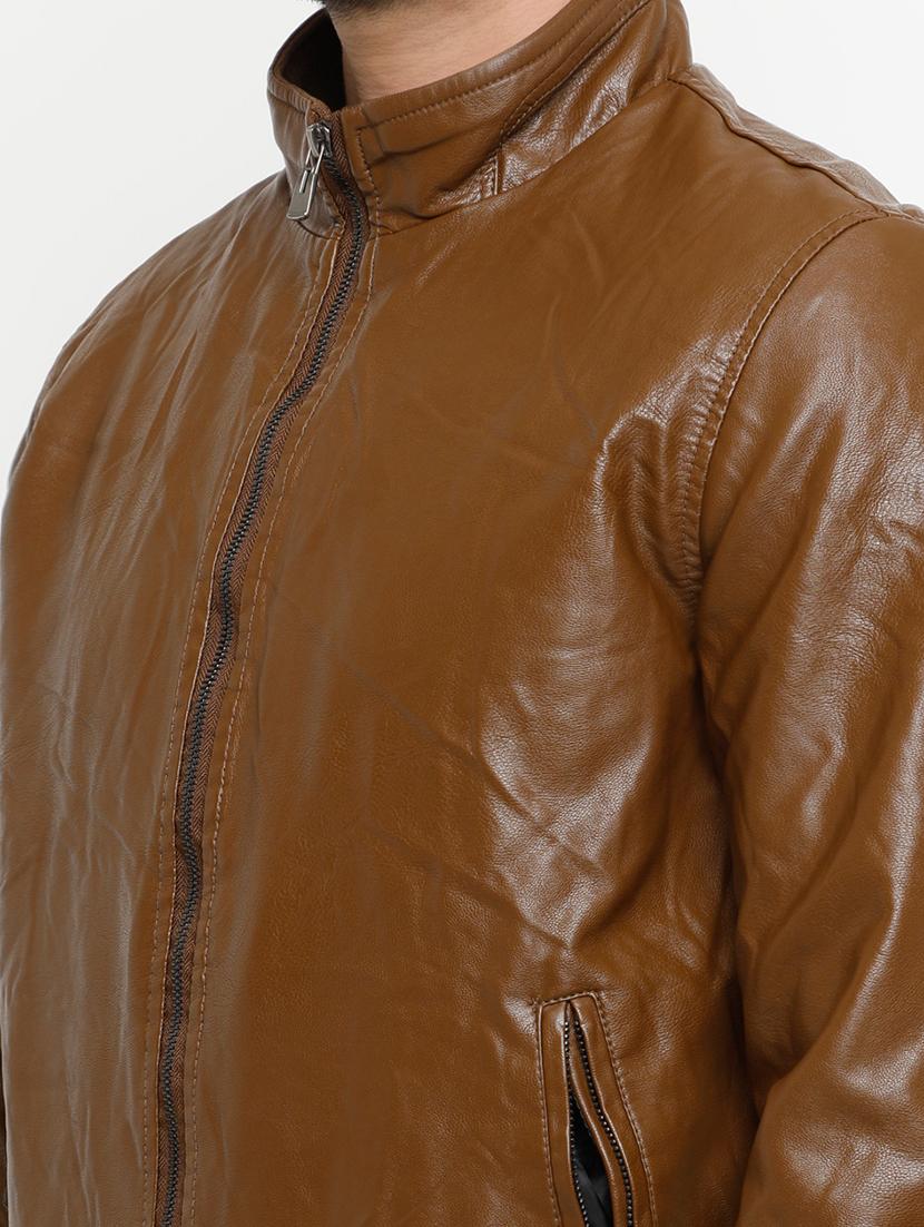 brown solid biker jacket - 15207404 - Zoom Image - 4