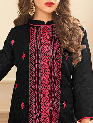 black embroidered unstitched churidaar suit - 15208085 - Standard Image - 2