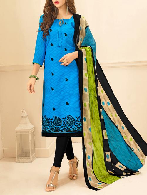 blue embroidered unstitched churidaar suit - 15208087 - Standard Image - 1