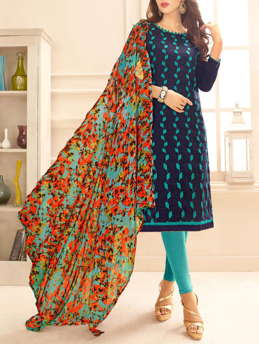 blue embroidered unstitched churidaar suit - 15208094 - Zoom Image - 1