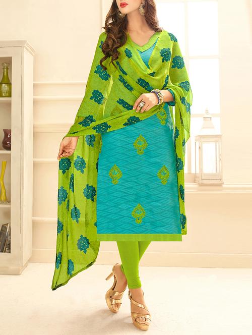 turquoise embroidered unstitched churidaar suit - 15208096 - Standard Image - 1