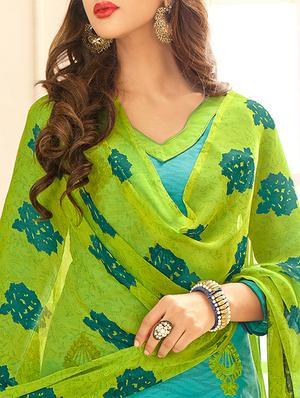 turquoise embroidered unstitched churidaar suit - 15208096 - Standard Image - 2