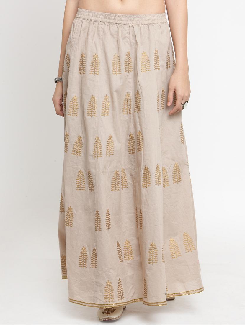 beige cotton flared skirt - 15208392 - Zoom Image - 1