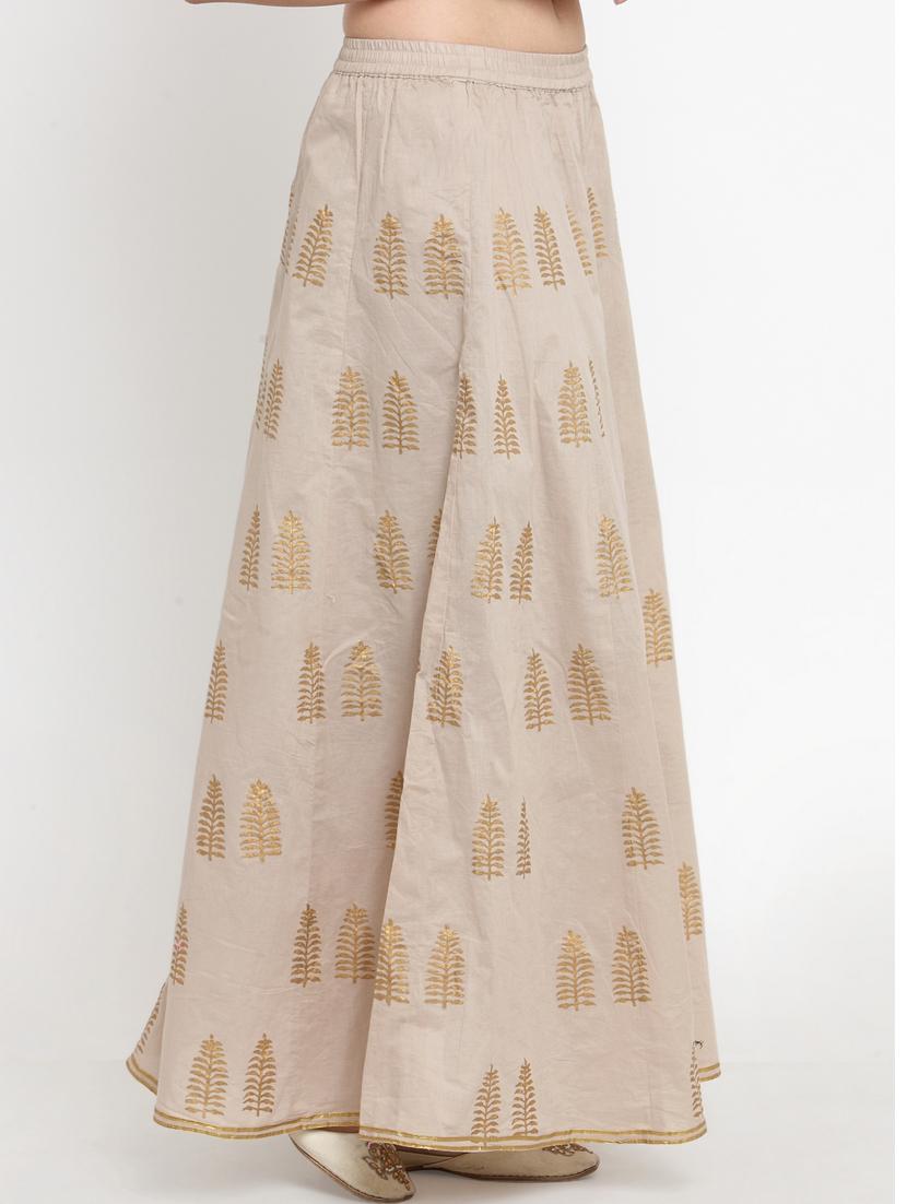 beige cotton flared skirt - 15208392 - Zoom Image - 2