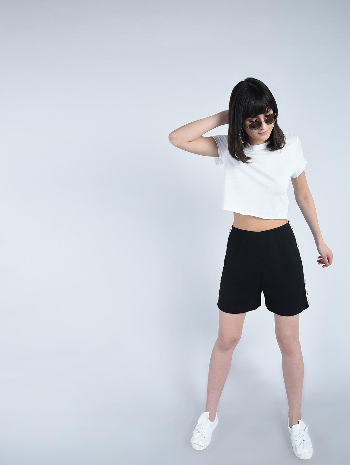 solid black viscose shorts - 15211109 - Zoom Image - 1
