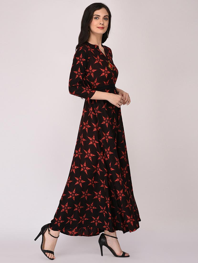 black cotton aline kurta - 15211321 - Zoom Image - 2