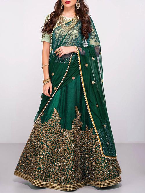 green silk flared lehenga - 15212746 - Standard Image - 1