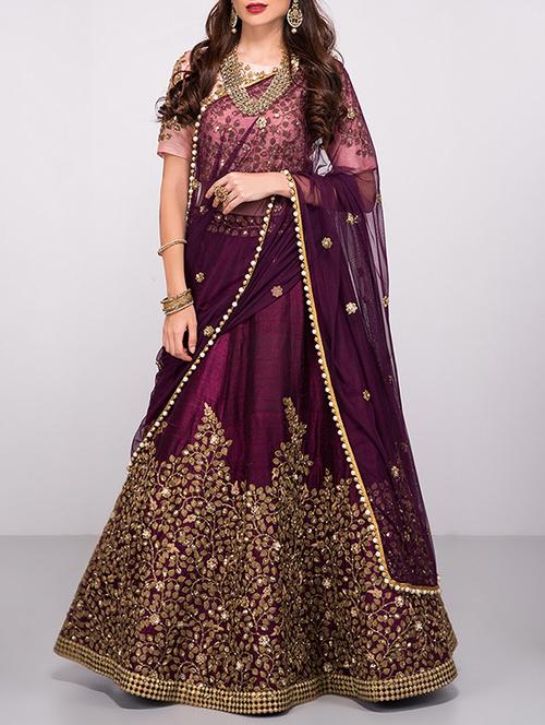 purple silk flared lehenga - 15212748 - Standard Image - 1