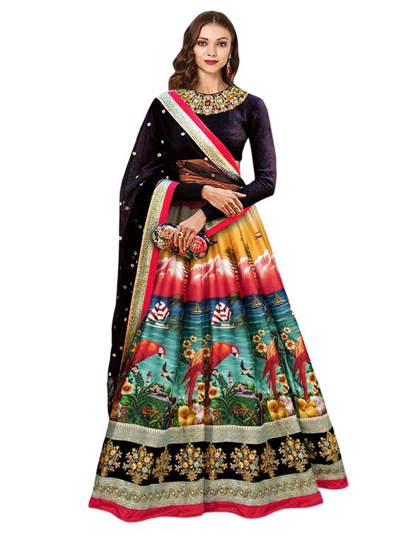 Digital print look flared lehenga - 15212752 - Zoom Image - 1