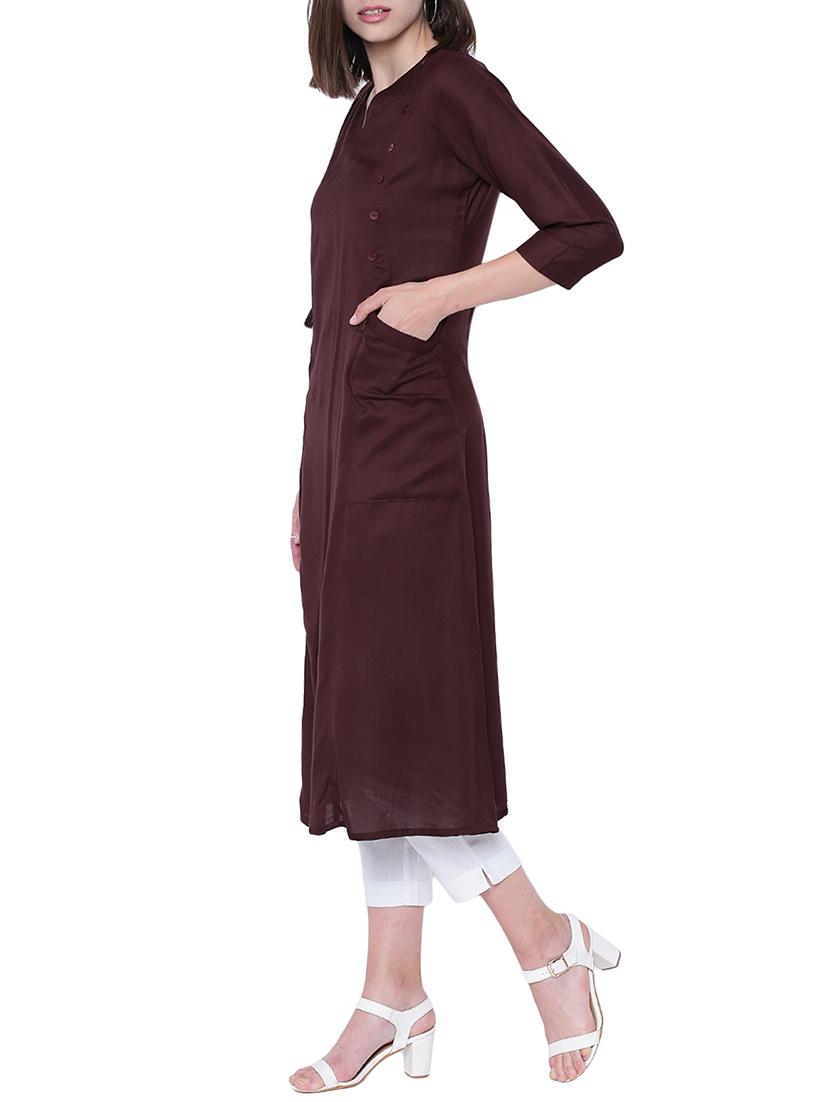 hickroy brown detail kurta - 15212926 - Zoom Image - 2