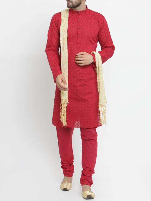 maroon cotton kurta pyjama set - 15213051 - Standard Image - 1