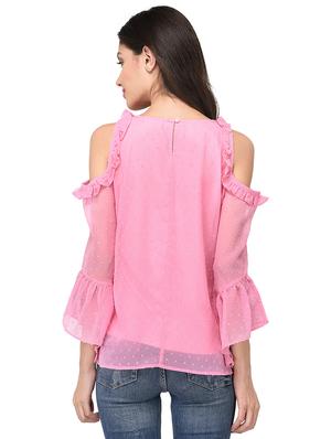 pink solid cold shoulder top - 15213088 - Standard Image - 3