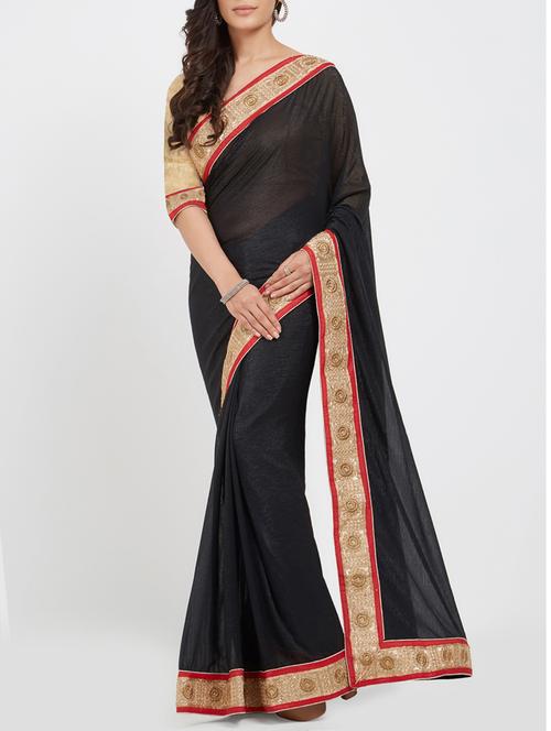 black bordered saree with blouse - 15213131 - Standard Image - 1