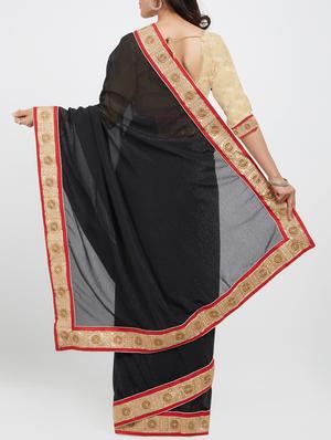 black bordered saree with blouse - 15213131 - Standard Image - 2