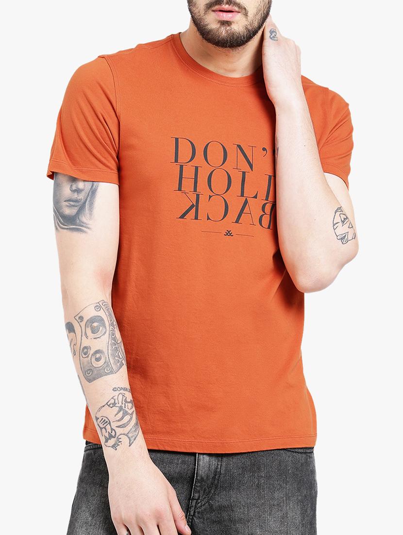 orange cotton chest print t-shirt - 15213741 - Zoom Image - 1