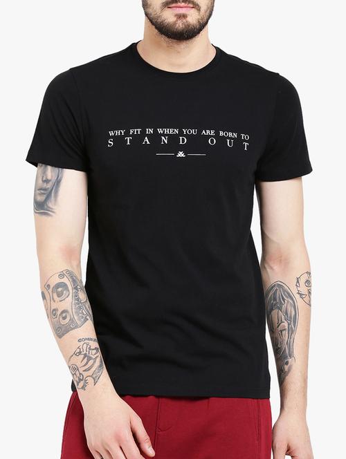 black cotton chest print t-shirt - 15213756 - Standard Image - 1