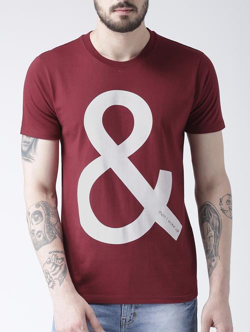 maroon cotton front print tshirt - 15213904 - Very Small Image - 1