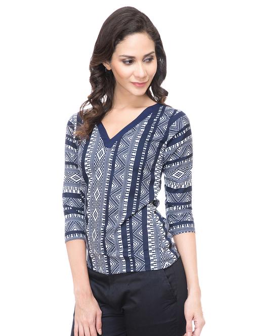 navy blue printed top - 15214006 - Standard Image - 1