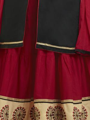 black embroidered unstitched skirt suit - 15214729 - Standard Image - 2