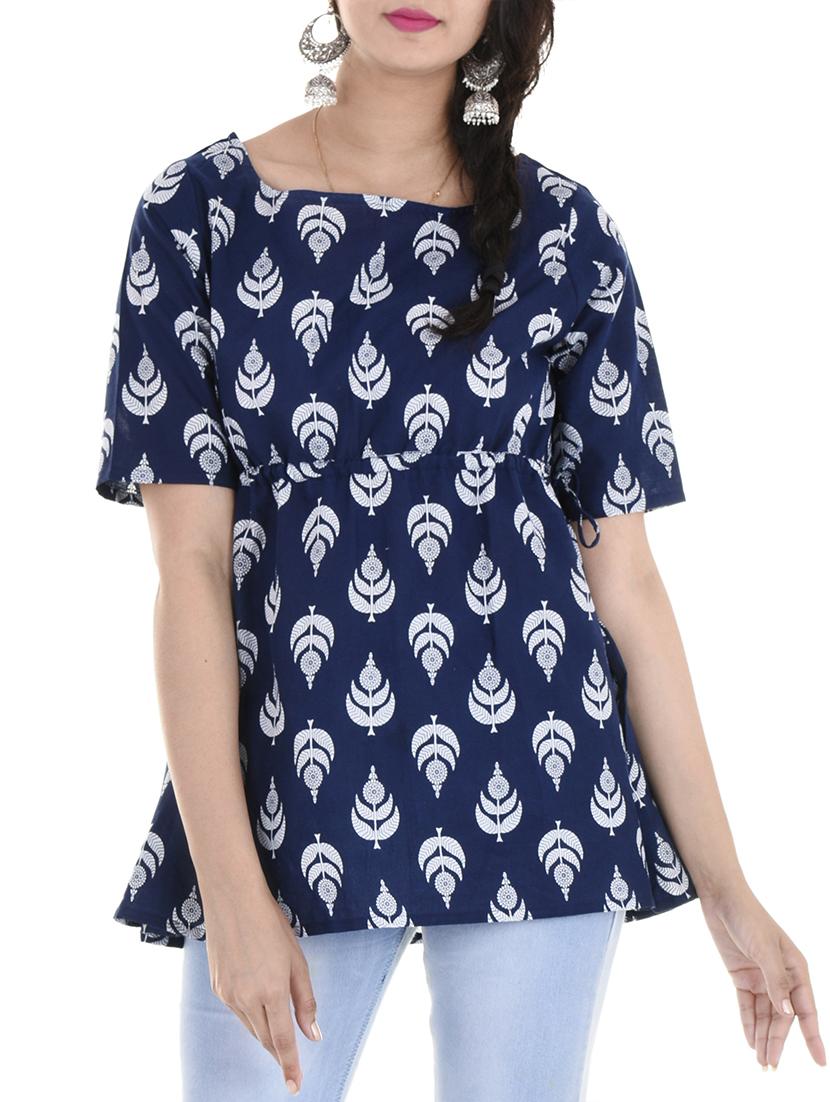 blue cotton a-line kurti - 15216096 - Zoom Image - 1