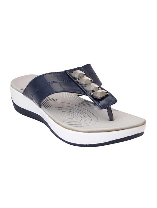 navy leatherette slippers - 15216314 - Standard Image - 1