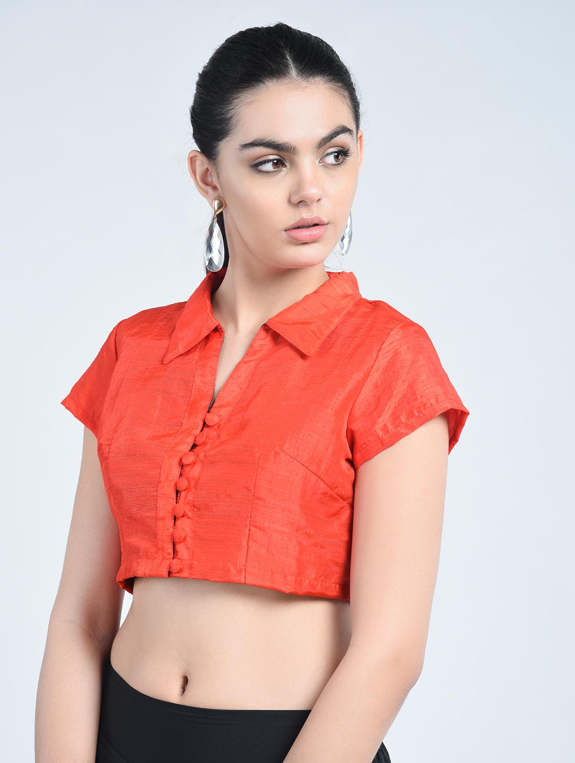 orange silk solid blouse - 15217420 - Zoom Image - 1