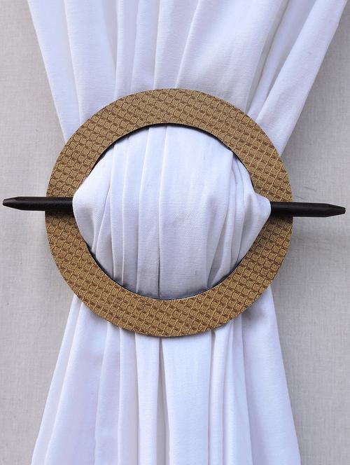 decorative handmade medium density fibreboard curtain tieback holder round brown color - 15217508 - Standard Image - 1
