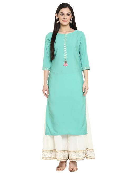 Solid crepe straight kurta - 15217594 - Very Small Image - 1