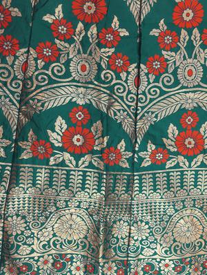 green silk flared lehenga - 15218009 - Standard Image - 3