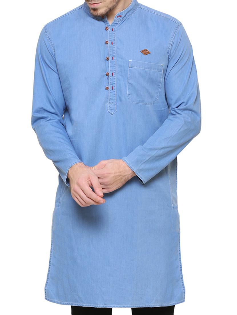 light blue denim medium kurta - 15218221 - Zoom Image - 1