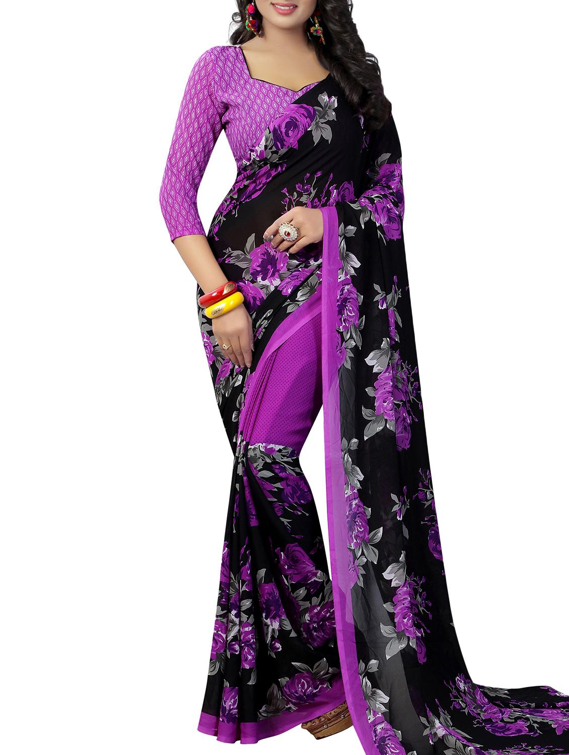 purple georgette printed saree with blouse - 15218955 - Zoom Image - 1