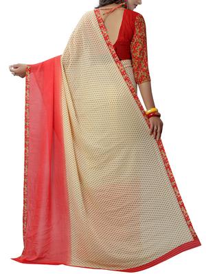 beige georgette printed saree with blouse - 15218987 - Standard Image - 2