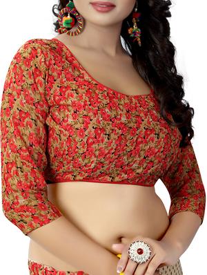beige georgette printed saree with blouse - 15218987 - Standard Image - 3
