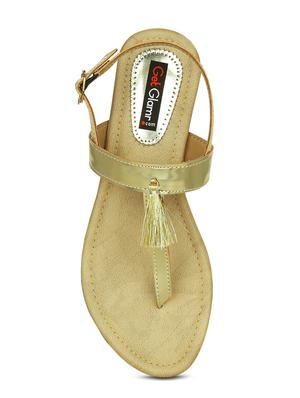 gold leatherette tstrap sandals - 15219191 - Standard Image - 4