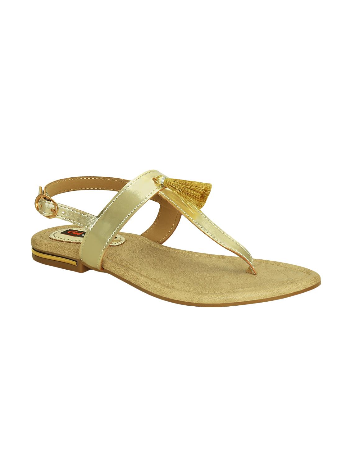 gold leatherette tstrap sandals - 15219191 - Zoom Image - 1