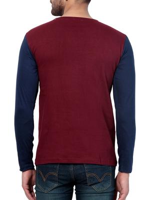 maroon cotton color block t-shirt - 15219379 - Standard Image - 3