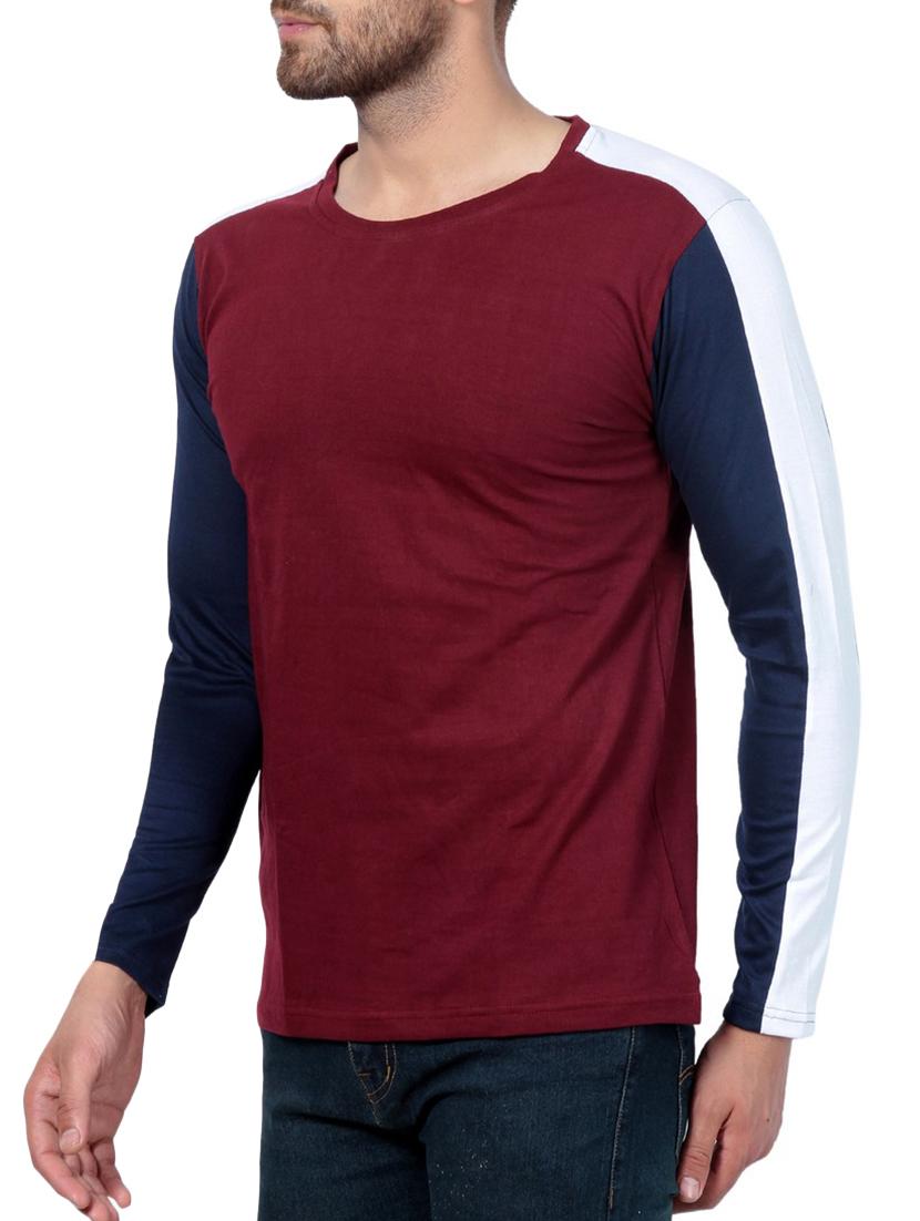 maroon cotton color block t-shirt - 15219379 - Zoom Image - 2