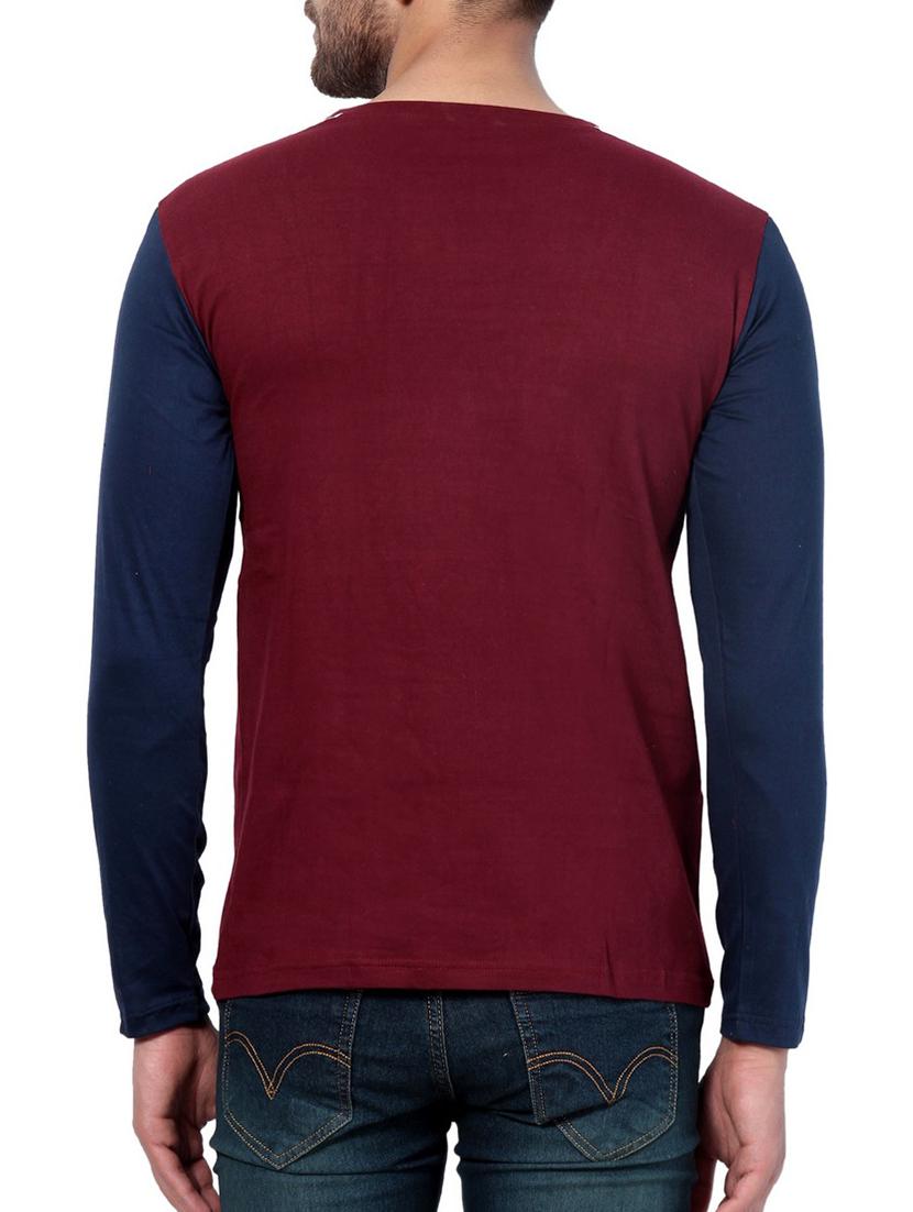 maroon cotton color block t-shirt - 15219379 - Zoom Image - 3