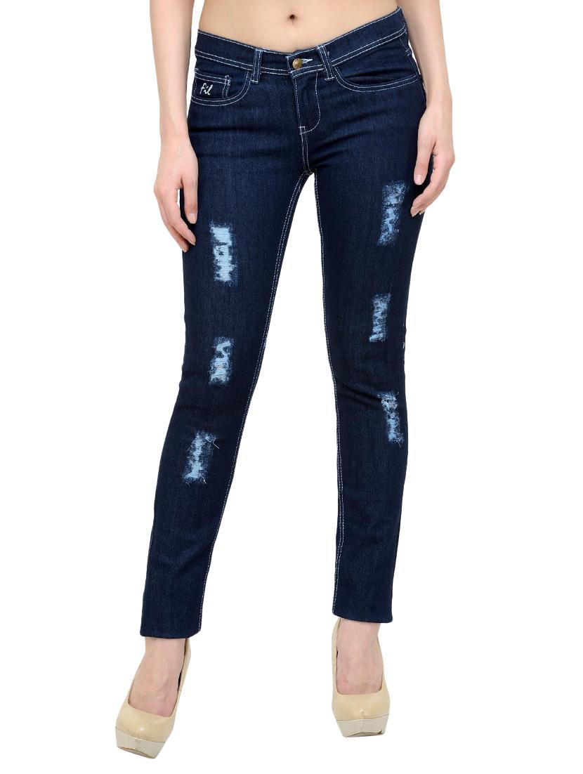 dark blue denim distressed jeans - 15219558 - Zoom Image - 1