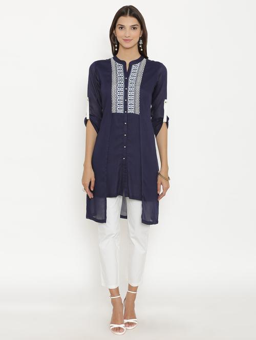 blue rayon high low kurta - 15220704 - Standard Image - 1