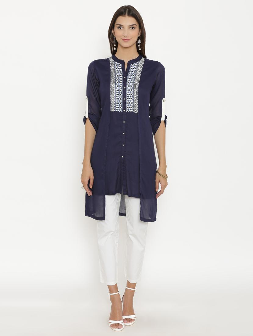 blue rayon high low kurta - 15220704 - Zoom Image - 1