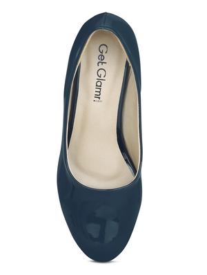 navy leatherette slip on pumps - 15221024 - Standard Image - 4